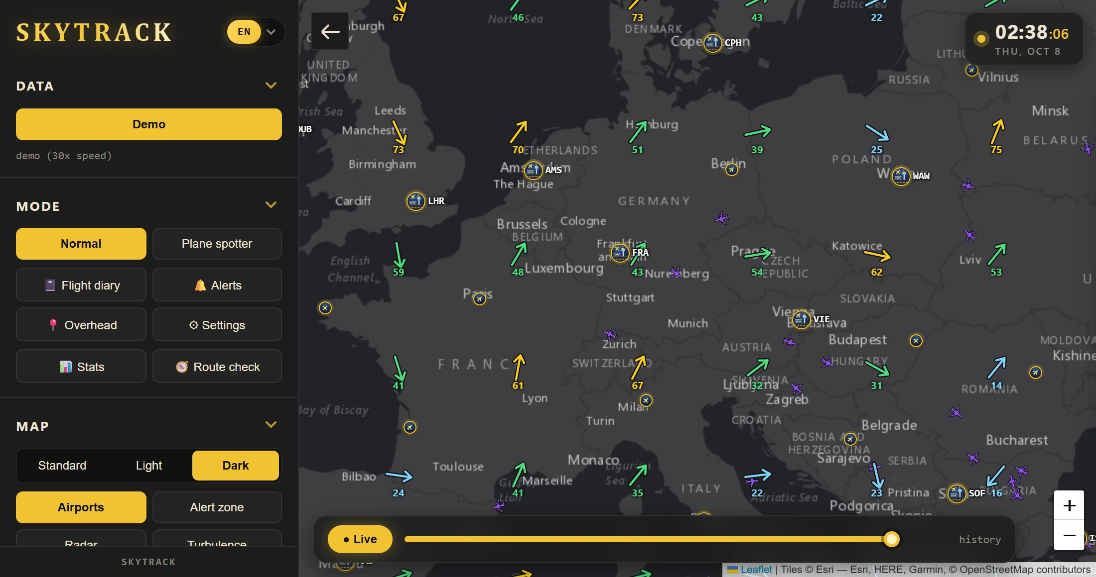 Map covered with colored wind arrows over Europe